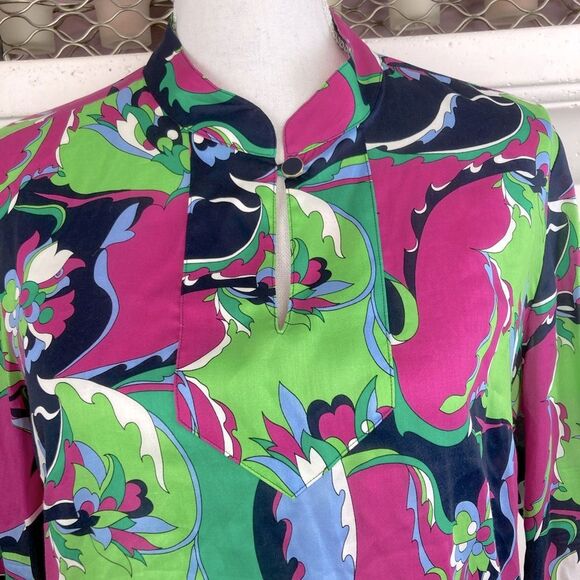 Talbots Mandarin Collar Blouse Italian designer vibe,beautiful fabric side vents - Picture 4 of 13